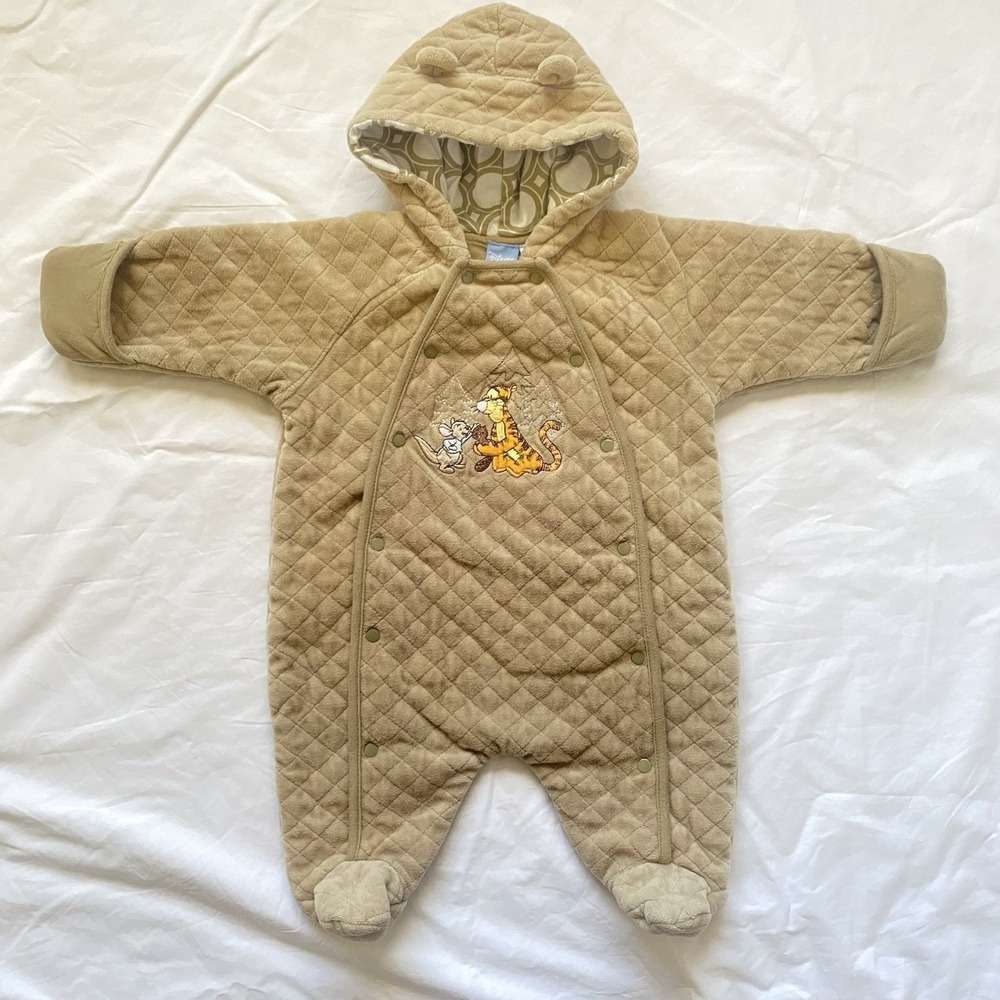 Disney Baby Embroidered Tigger & Roo Snap Front Brown Hooded 0-3 Months Infant